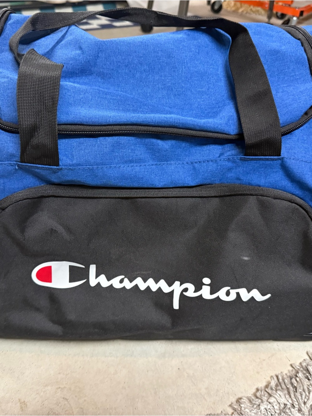 Champion Royal Blue and Black Duffle with Logo